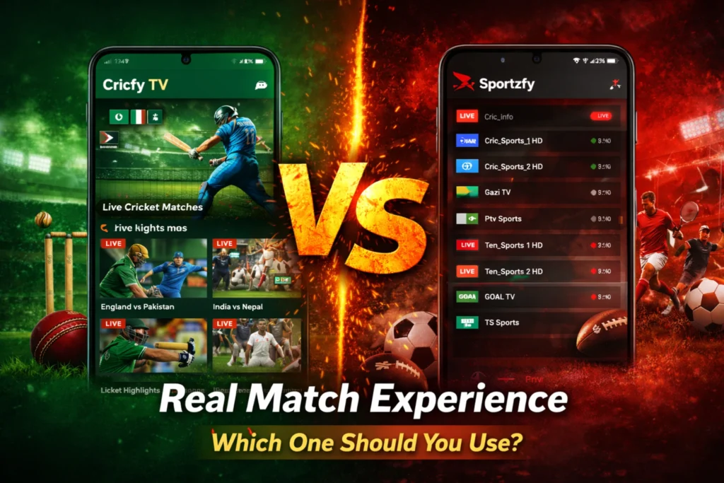 Cricfy TV vs Sportzfy (Full Comparison 2026) 2 Cricfy TV vs Sportzfy
